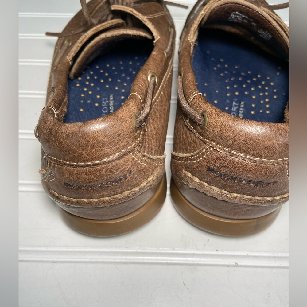 Rockport Mens Sz 11 M Brown Leather Genuine Handsewn Boat Shoes PreOwned Ex Cond - Picture 6 of 8